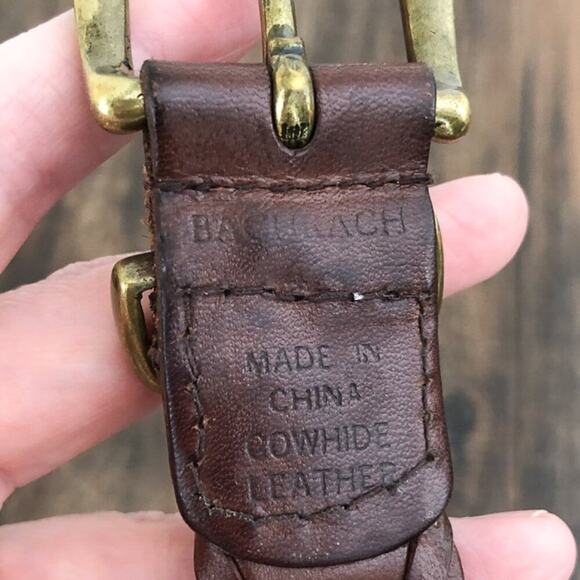 Bachrach Cowhide Leather Belt Woven Link Solid Brass Buckle Mens Size XL Brown - Picture 8 of 13